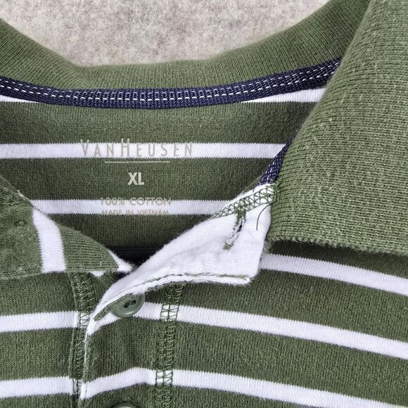 Van Heusen Mens Green & White Striped Polo Shirt XL Cotton - Picture 3 of 6